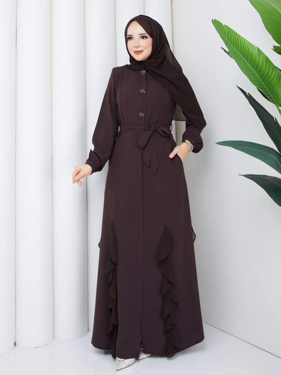 Acı Kahve Ela Model Ferace & Şal Dahildir - #AK-1008