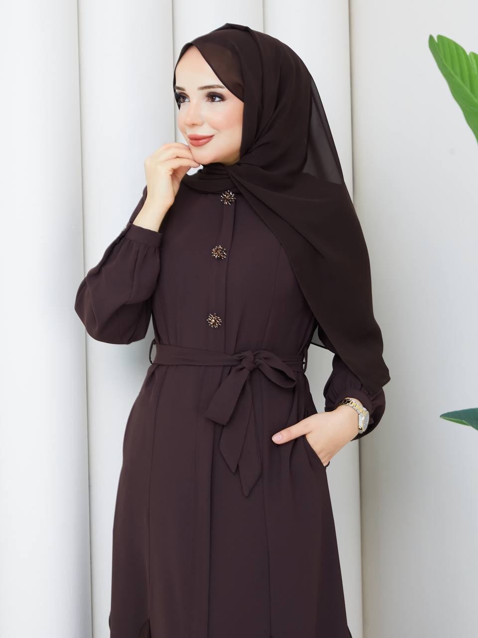 Acı Kahve Ela Model Ferace & Şal Dahildir - #AK-1008