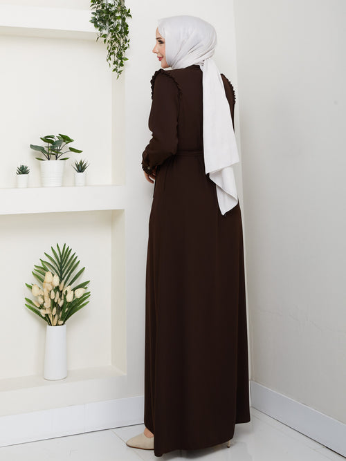 Acı Kahve Omuz Fırfırlı Ferace - #AK-1004