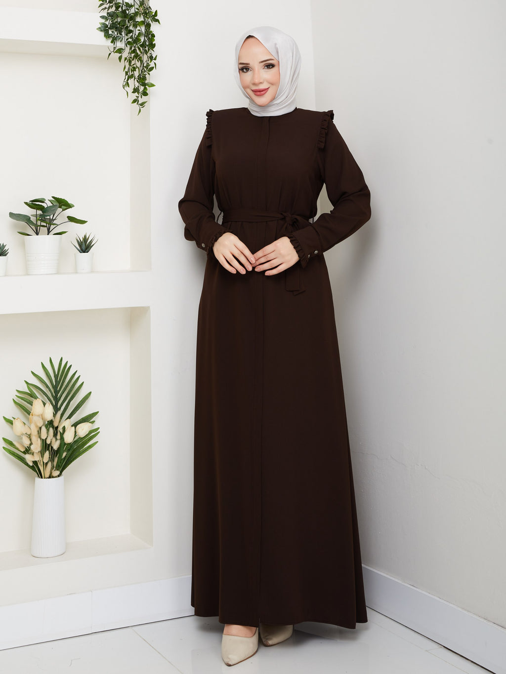 Acı Kahve Omuz Fırfırlı Ferace - #AK-1004