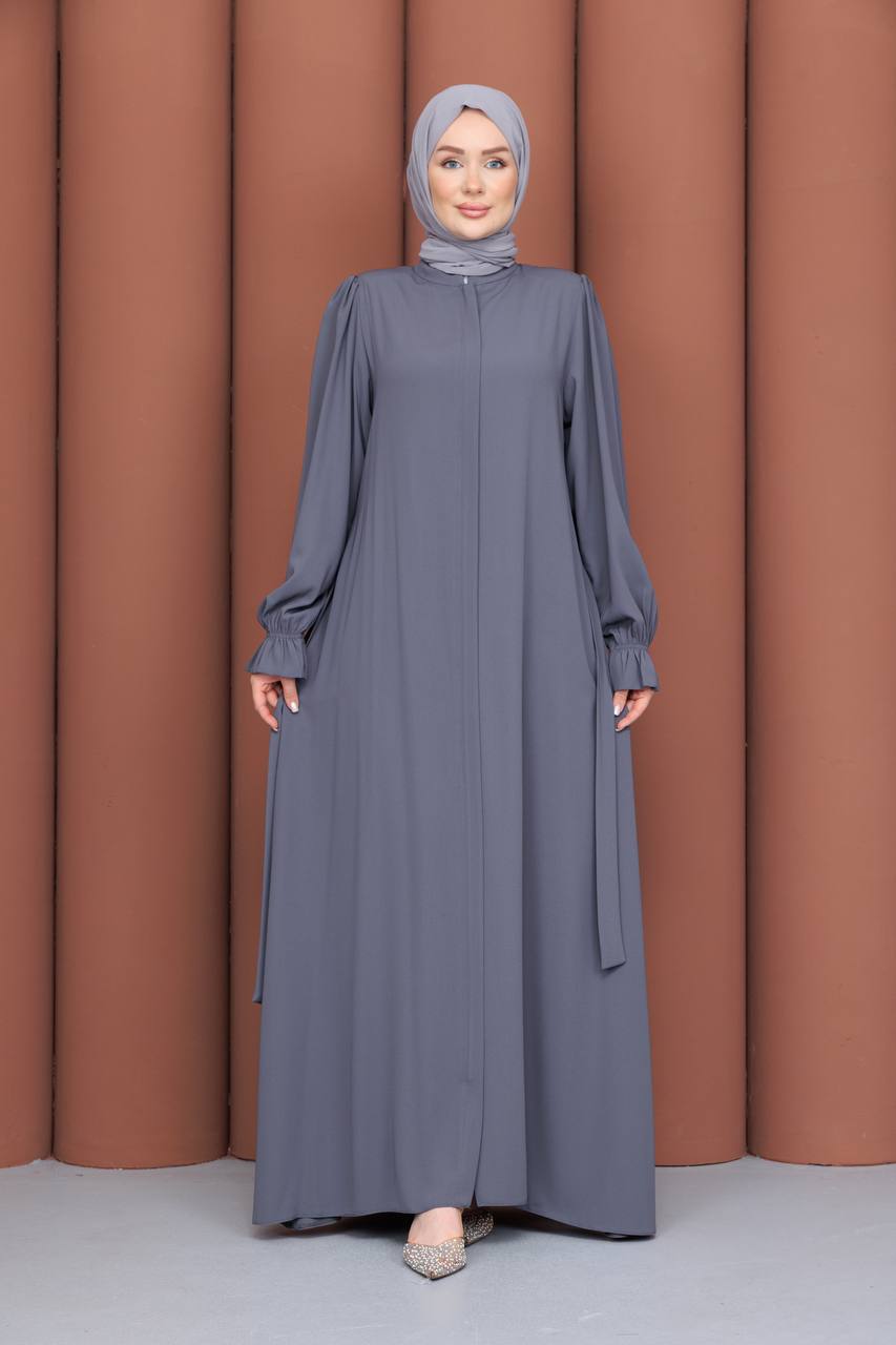 Gri Papatya Model Ferace - Safir Medine İpeği - yandan görünüm
