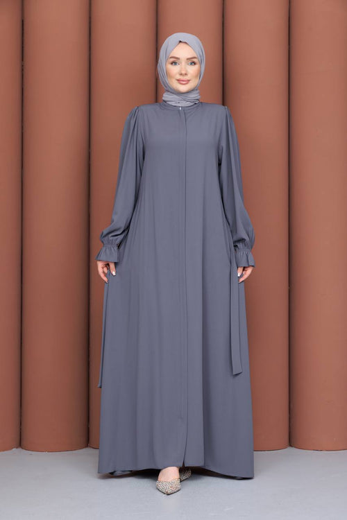 Gri Papatya Model Ferace - Safir Medine İpeği - yandan görünüm