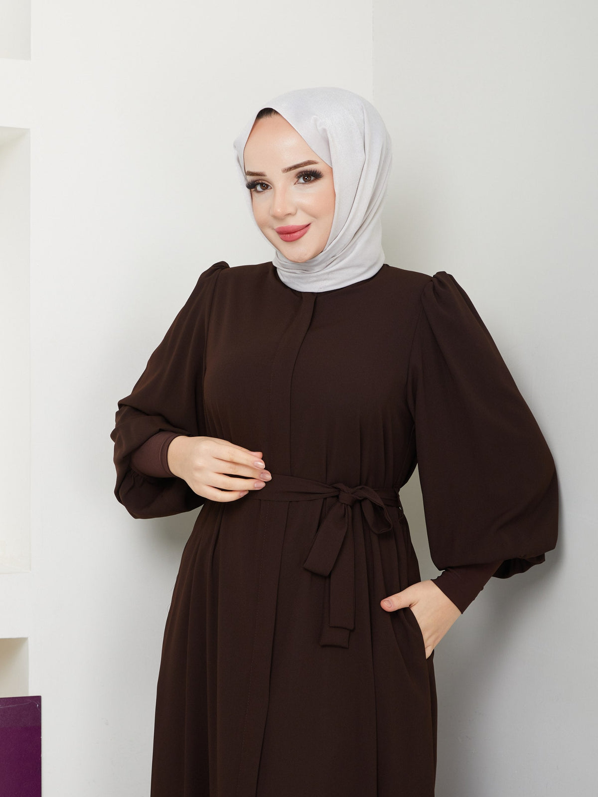 Kahverengi Yasmin Model Ferace - Safir Medine İpeği - detay görünümü