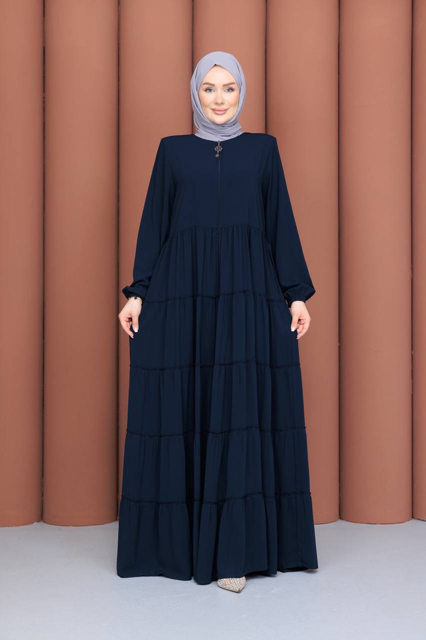 Lacivert 5 Kat Büzgülü Mevlana Model Ferace - Mısır Medine İpeği - detay görünümü