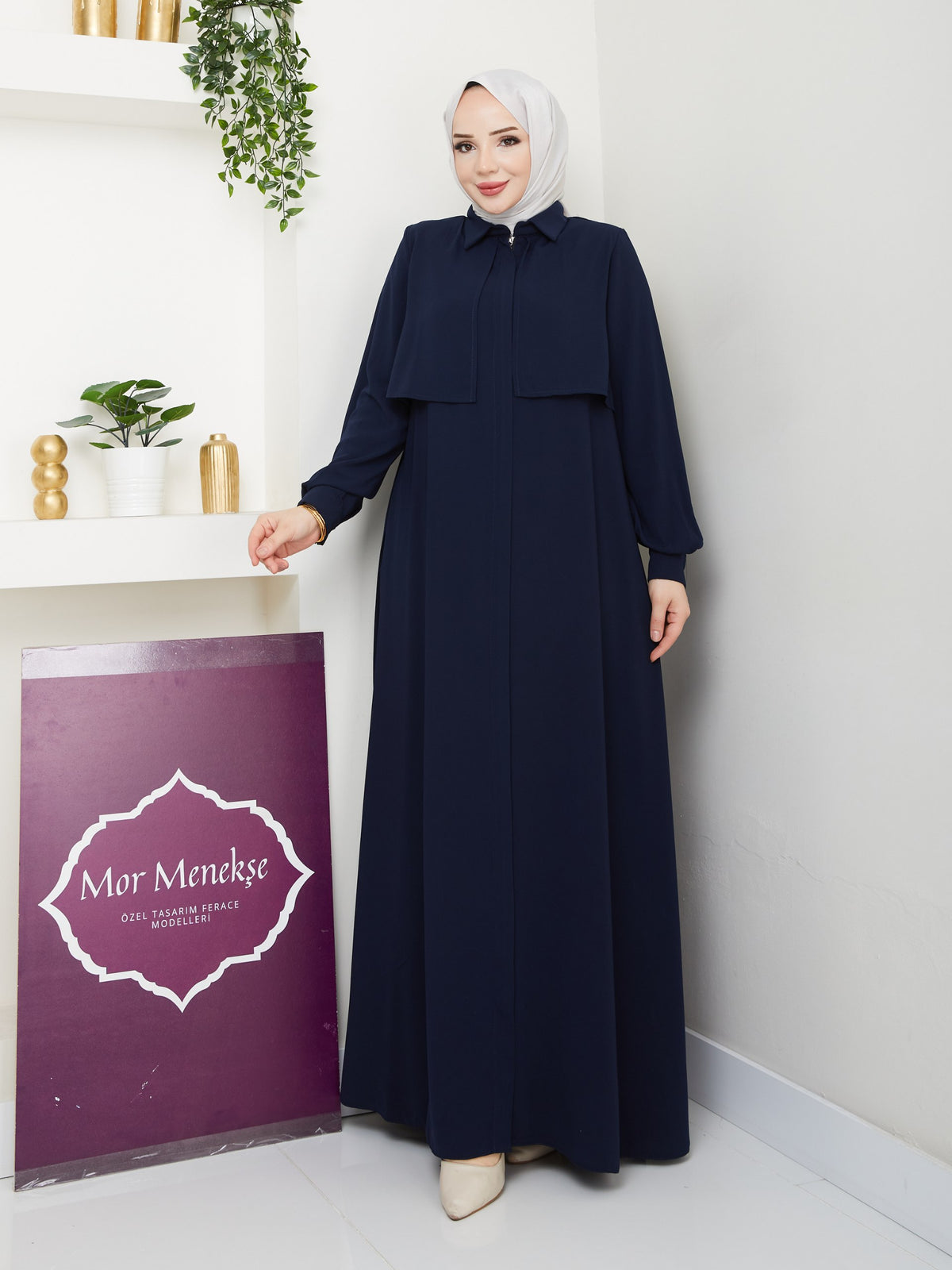 Lacivert Medine İpeği Ferace - #L-109