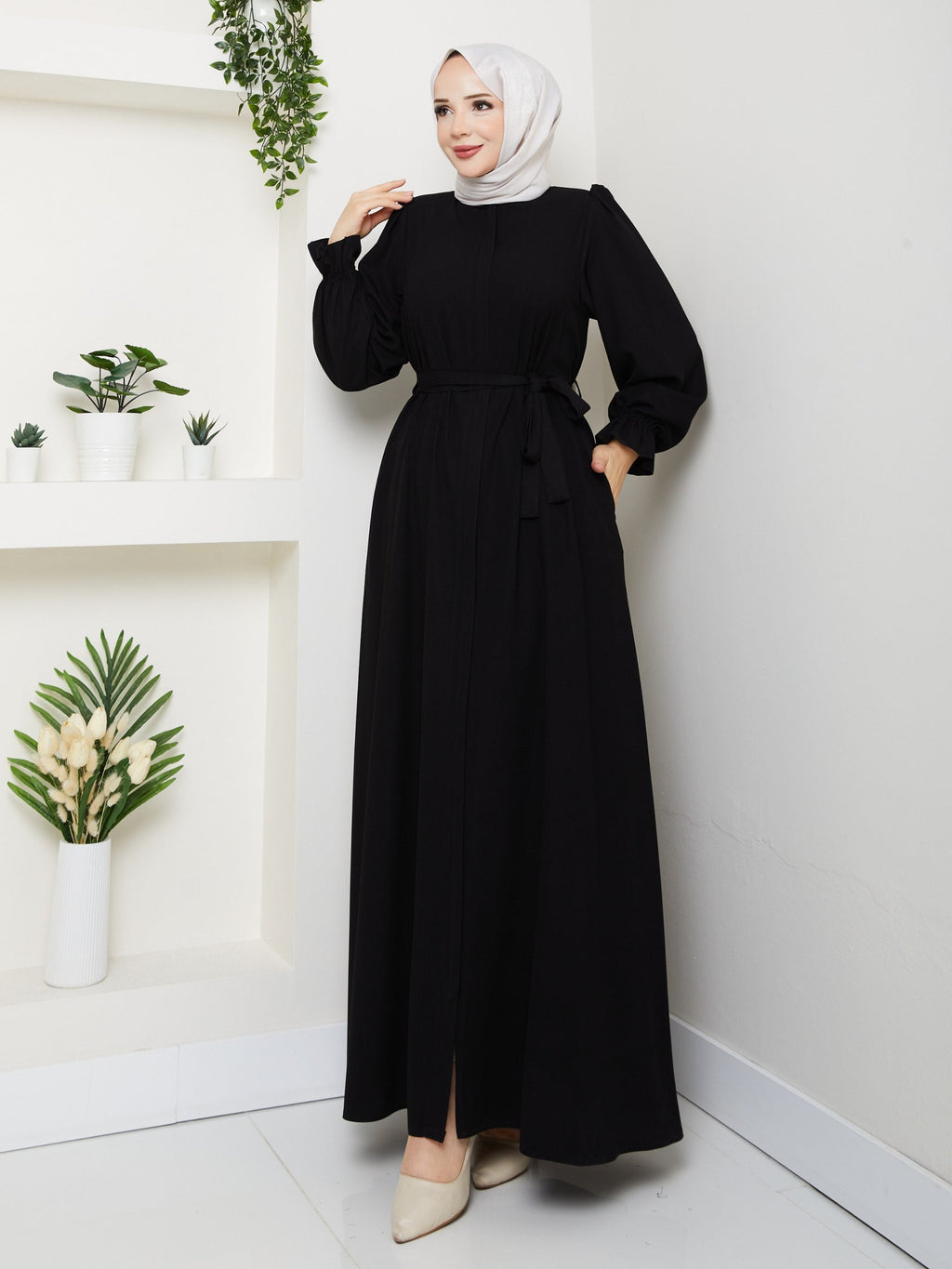 Siyah Papatya Model Ferace - Safir Medine İpeği - stil görünümü