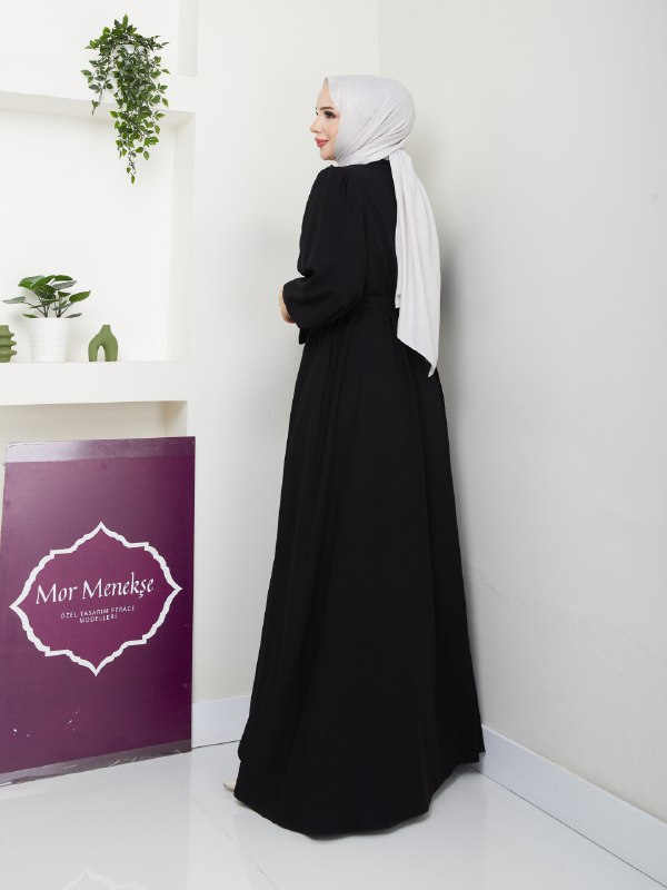 Siyah Yasmin Model Ferace - Safir Medine İpeği - yandan görünüm