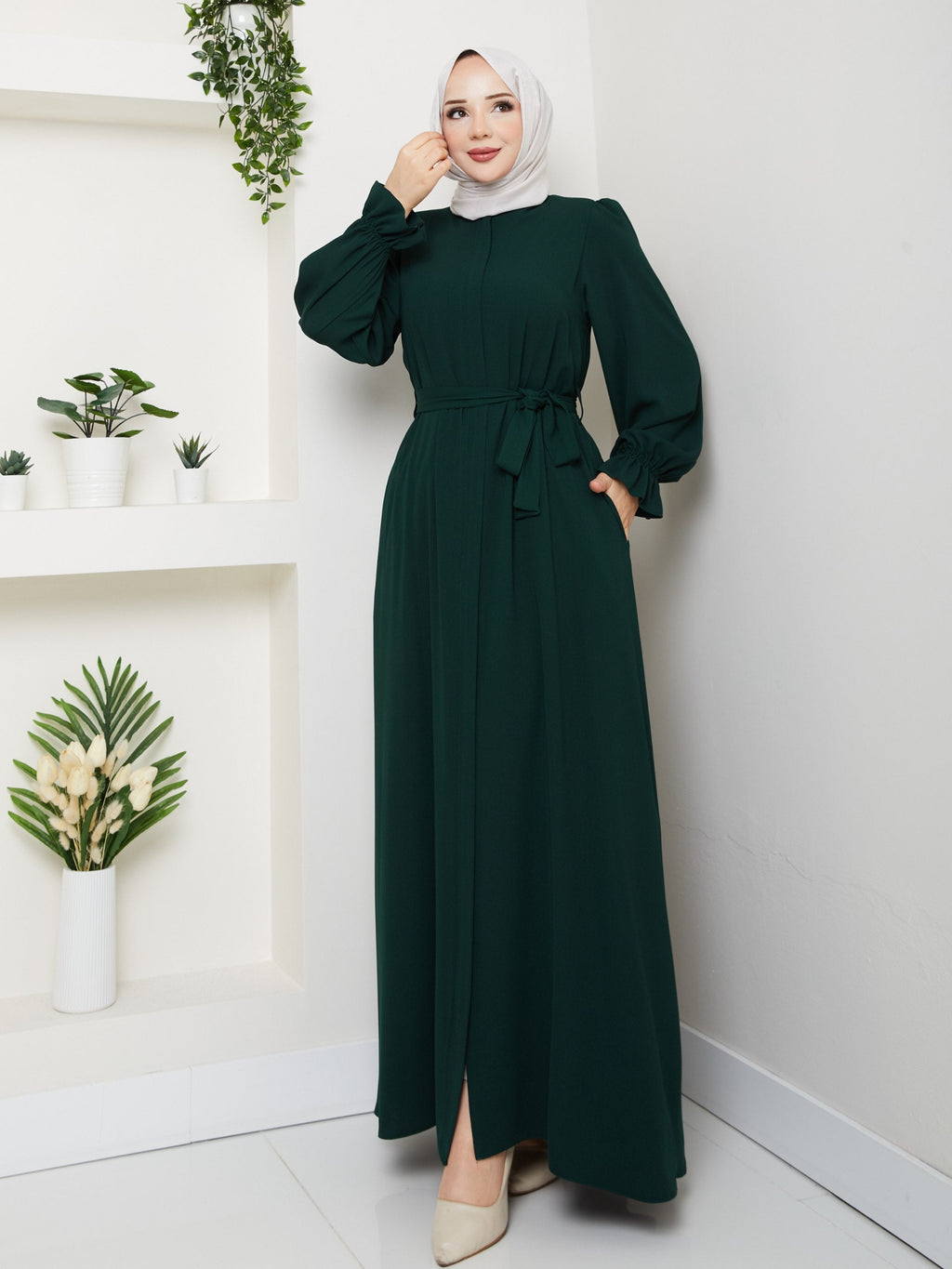 Yeşil Papatya Model Ferace - Safir Medine İpeği - stil görünümü