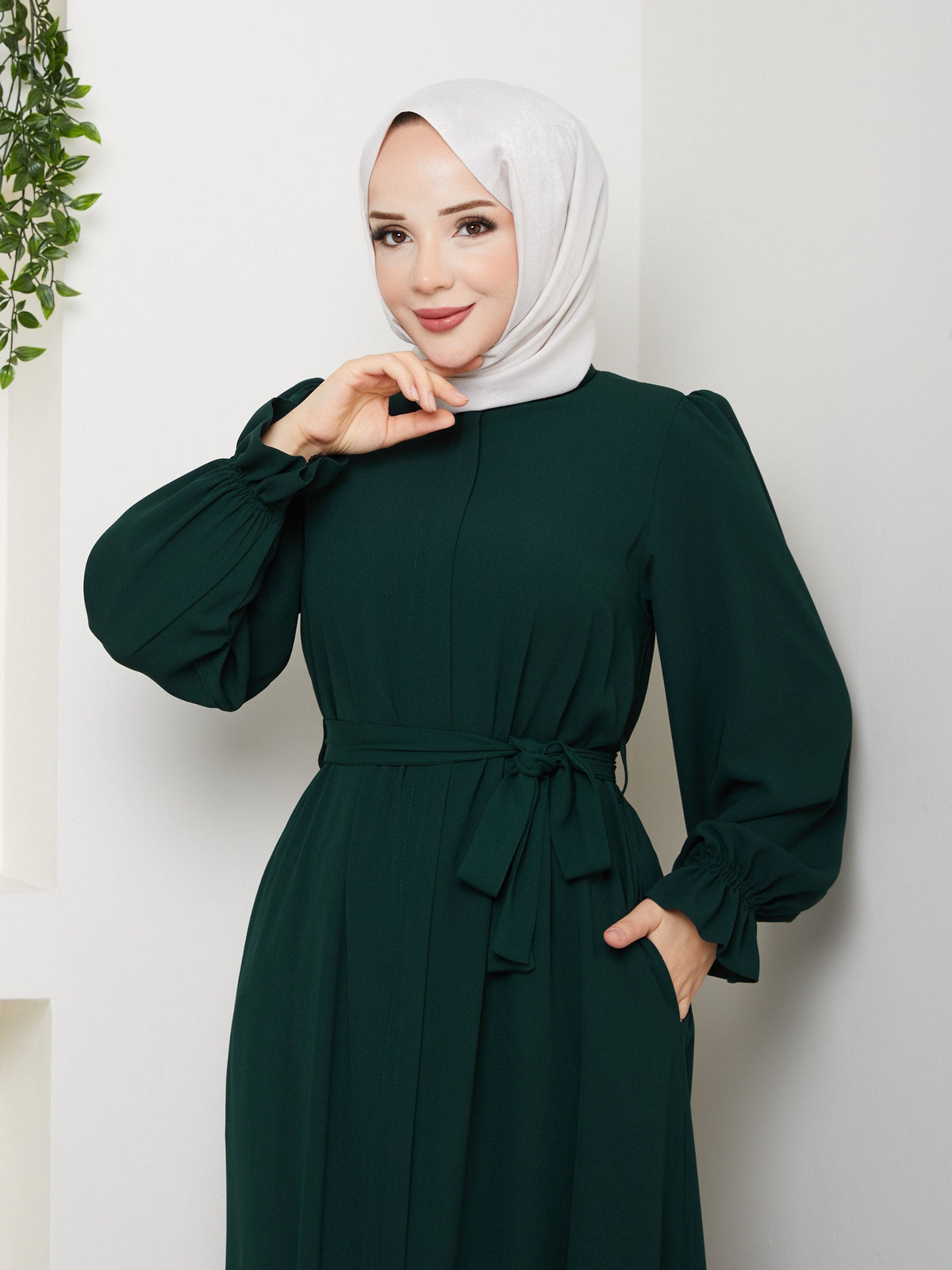 Yeşil Papatya Model Ferace - Safir Medine İpeği - kumaş detayı